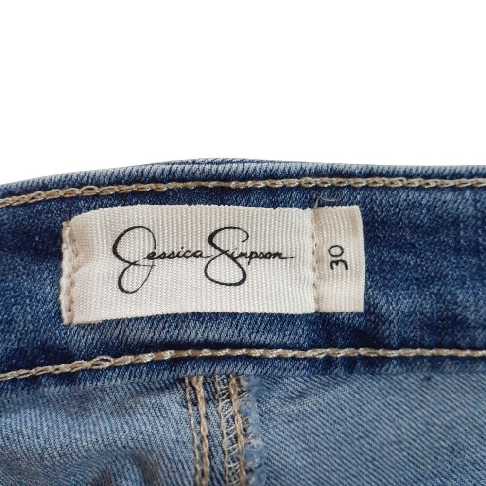 Jessica Simpson Arrow Y2K Straight Jeans Womens Size 30 Blue Denim Distressed - Picture 5 of 7